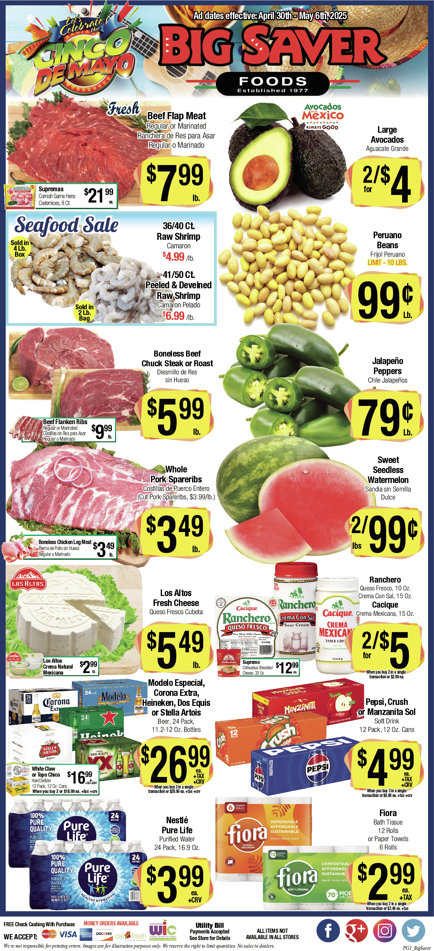 Big Saver Food Weekly AD 1 Page. valid thruogh 04/30/2025 - 05/06/2025