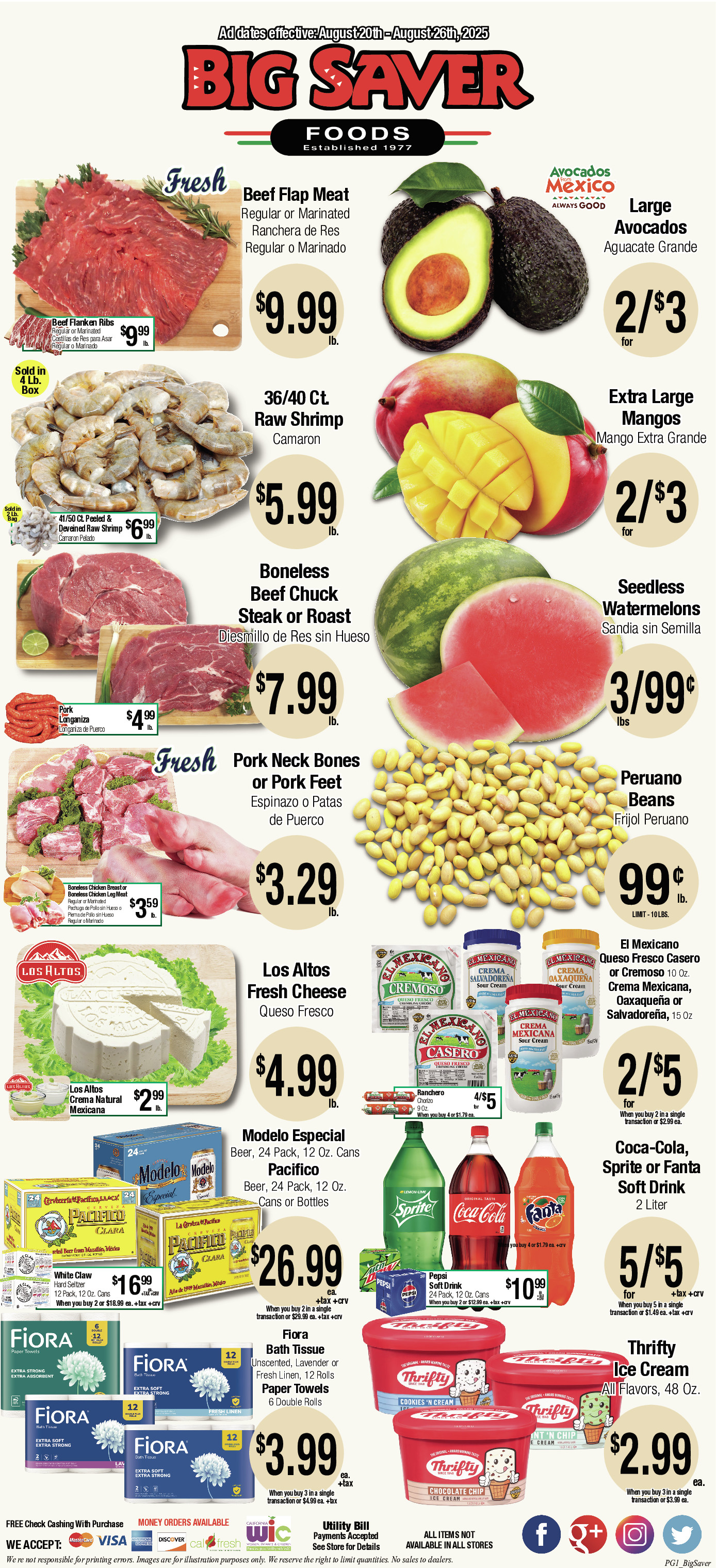 Big Saver Food Weekly AD 1 Page. valid thruogh 08/20/2025 - 08/26/2025