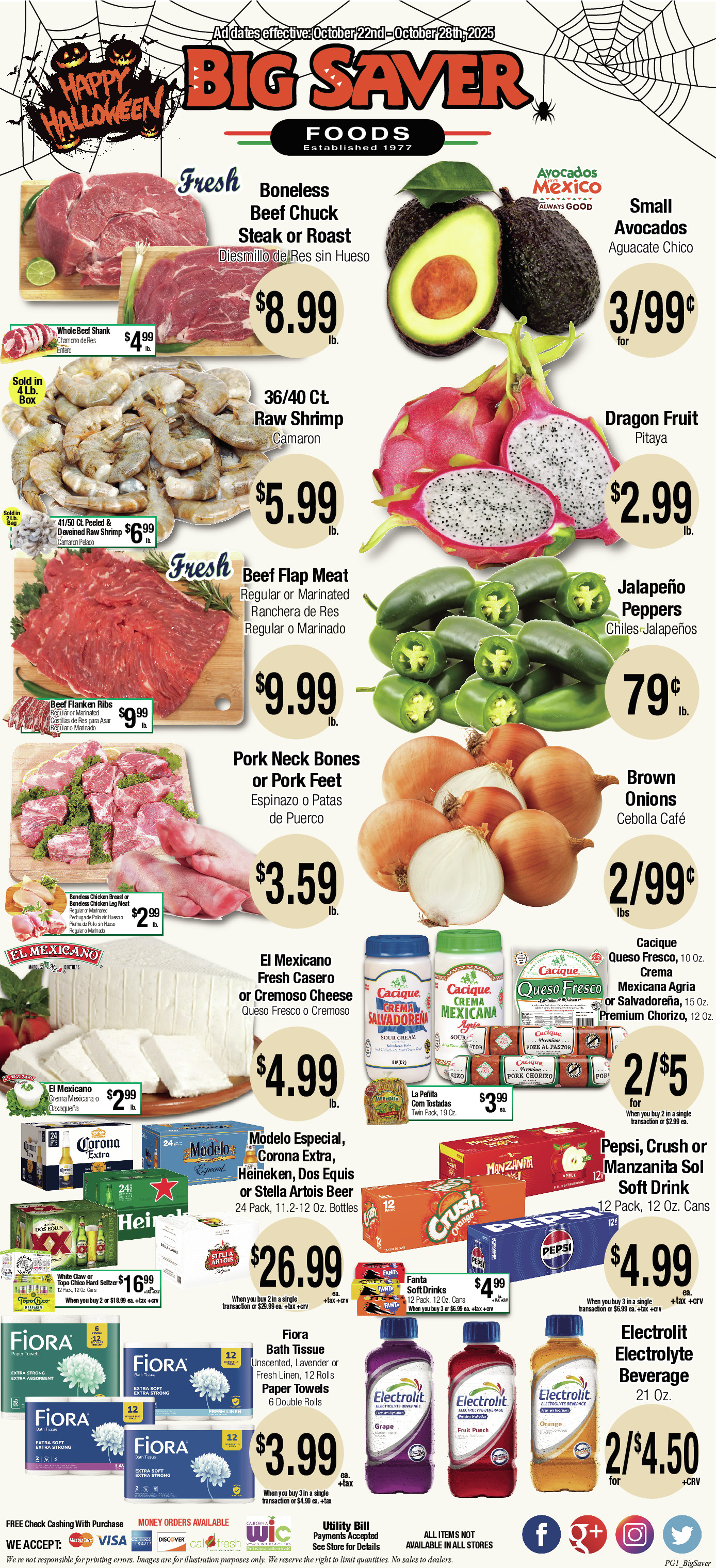 Big Saver Food Weekly AD 1 Page. valid thruogh 10/22/2025 - 10/28/2025