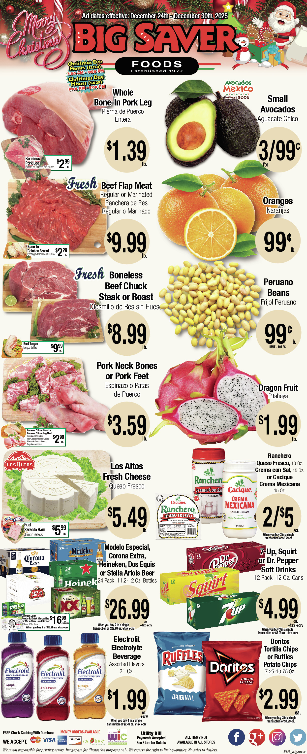 Big Saver Food Weekly AD 1 Page. valid thruogh 12/24/2025 - 12/30/2025