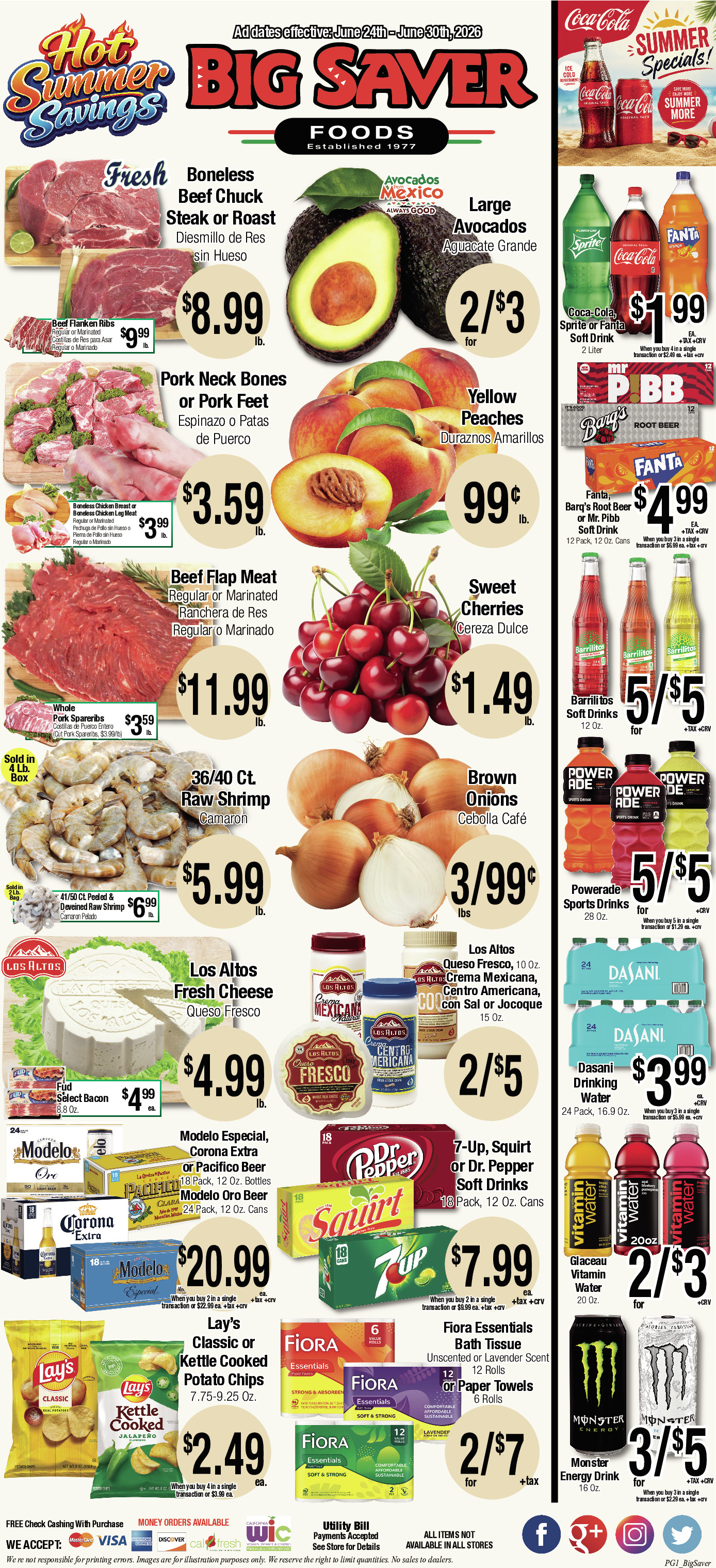 Big Saver Food Weekly AD 1 Page. valid thruogh 06/24/2026 - 06/30/2026