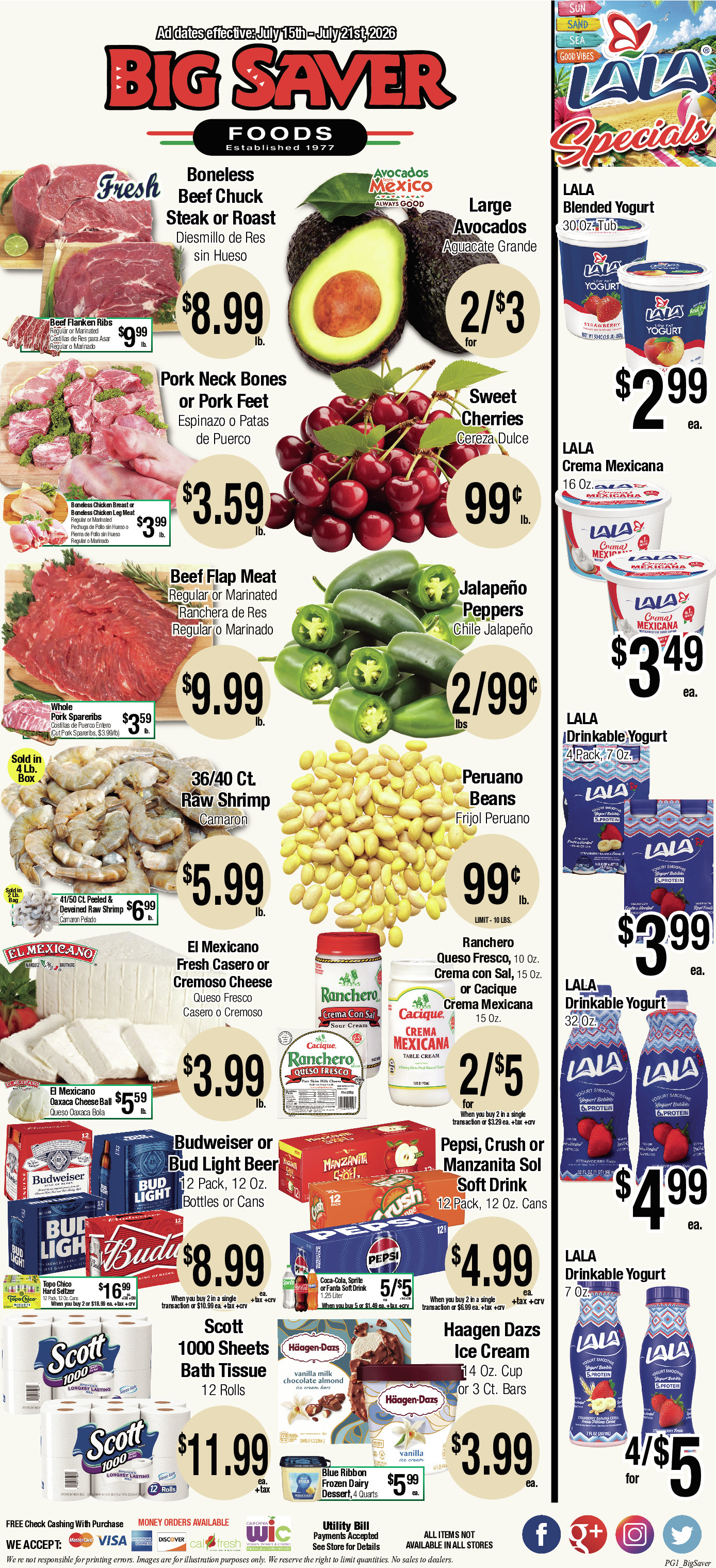 Big Saver Food Weekly AD 1 Page. valid thruogh 07/15/2026 - 07/21/2026