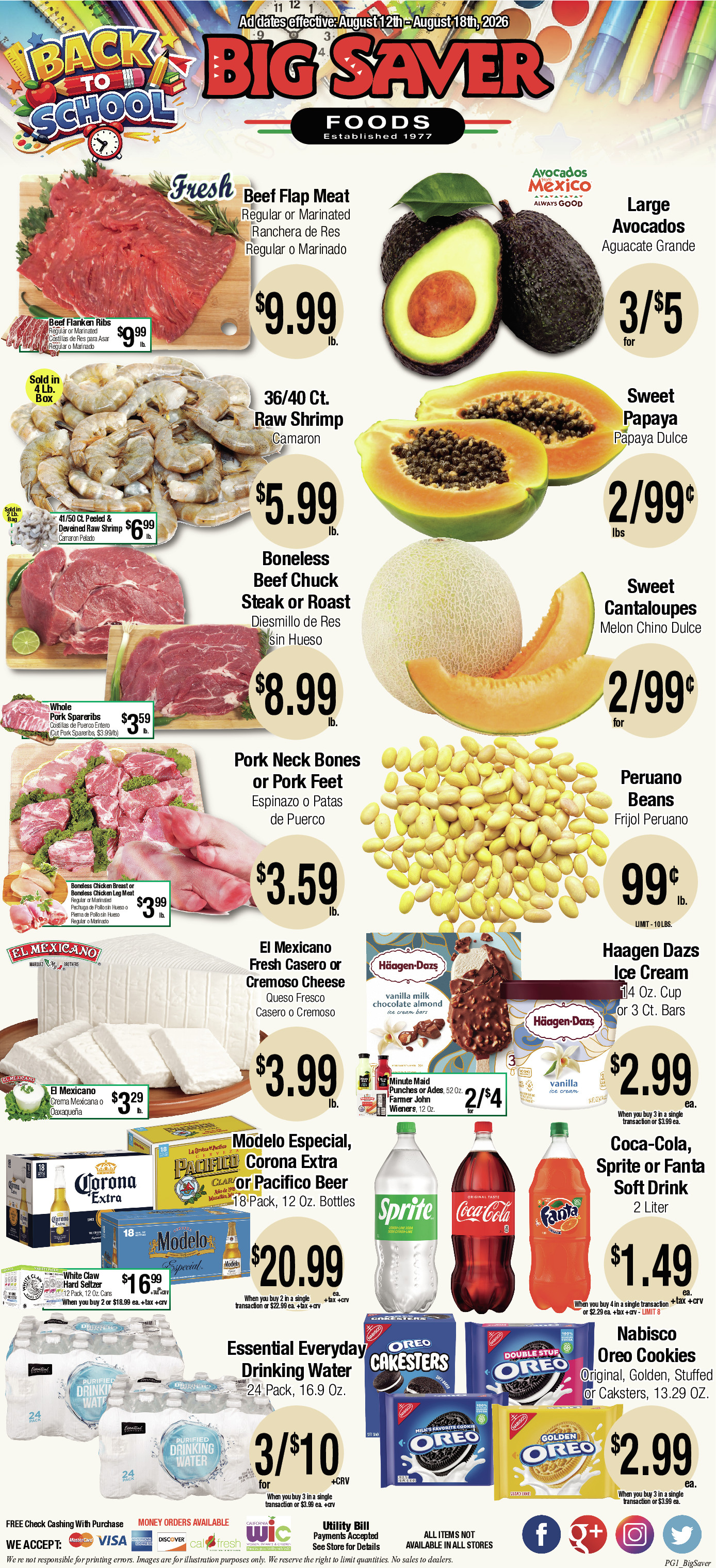 Big Saver Food Weekly AD 1 Page. valid thruogh 08/12/2026 - 08/18/2026
